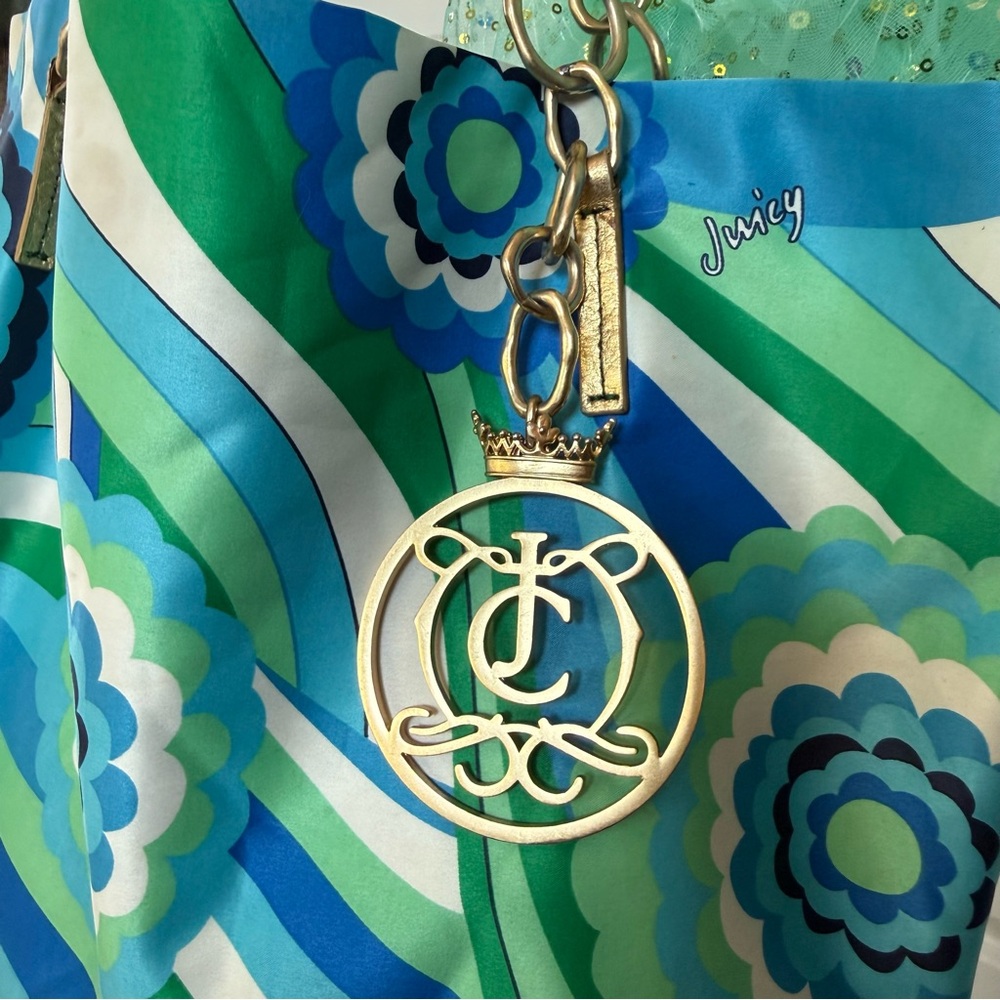 ππ©΅π Vintage G&P Juicy Couture large Gold bag charm tote bag purse blue green - Picture 8 of 15